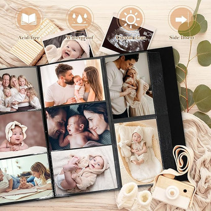 Lanpn Baby Photo Album 4x6 600 Pockets, Linen Cover Photo Book Newborn Bebe Album Memory Book with Front Window Holds 600 Horizontal and Vertical Pictures Gift for Boy Girl Baby Shower Pink
