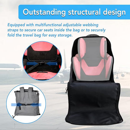 Car Seat Travel Bag with Wheels Heavy Duty Water-resistant Protective Cover for Airplane Travel & Rolling Design, Padded Handle,Padded Adjustable Strap (Grey)