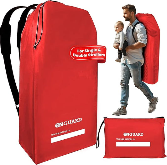 ONGUARD Waterproof Single and Double Stroller Bag for Airplane - Travel Stroller Cover for Air Travel and Storage - Gate Check Bag Backpack- Baby Airplane Essentials - Red