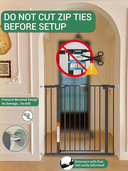 36" Extra Tall Baby Gate for Stairs, 29.5-40.5" Wide Dog Gate for Doorways, Walk Thru Auto Close Metal Pet Gate for The House, Stairs and Doorways, Child Gate Pressure Mounted Dog Gate Indoor - Black