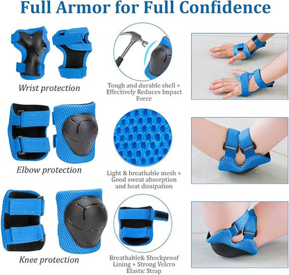 KAMUGO Kids Adjustable Helmet, with Sports Protective Gear Set Knee Elbow Wrist Pads for Toddler Age 2-8 Boys Girls, Bike Skateboard Hoverboard Scooter Rollerblading Helmet Set