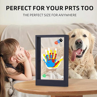 CHERRY CHEERS Family Handprint Kit with Light, Handprint Keepsake Frame, Wooden Led Light, Easy Install, No Need Screw etc, Non-Toxic Paints (Black)