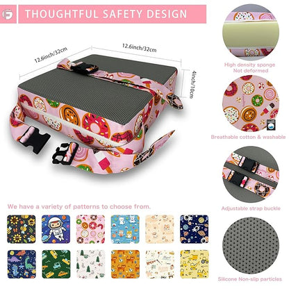 Toddler Booster Seat for Dining Table, Portable Booster Seat for Kitchen Chair, 4 Inch High-Density Foam Cushion with Adjustable Safety Straps and Non-Slip Bottom, Perfect for Kids Travel and Daily