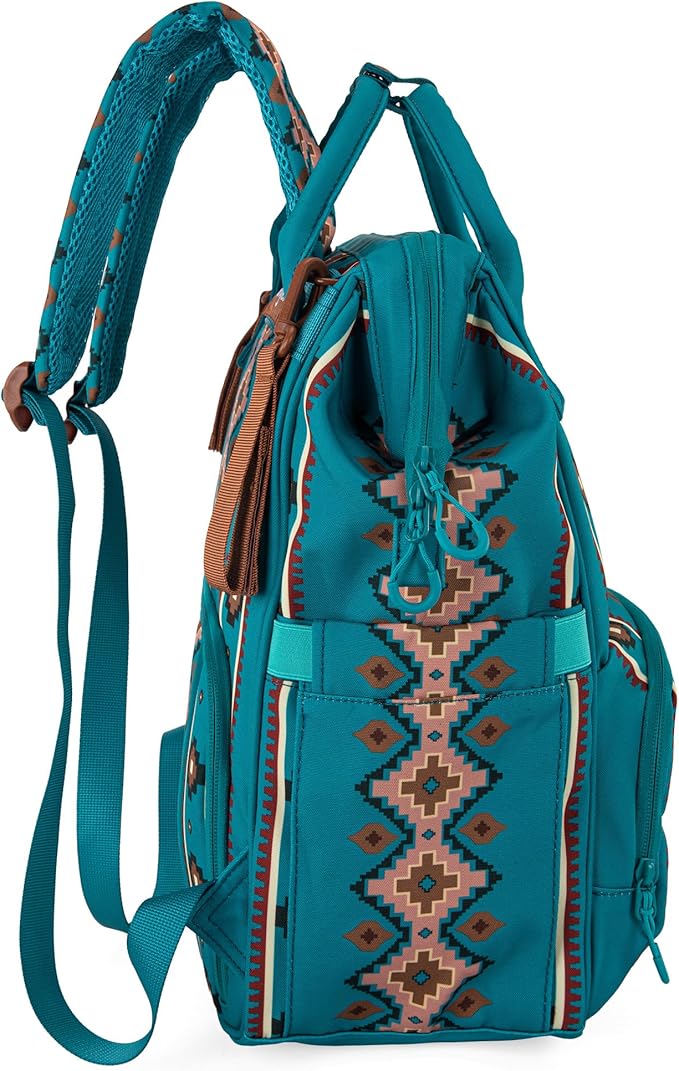 Wrangler Aztec Backpack Organized Daypack Travel Baby Bag with Stroller Strap and Side Bottle Pockets