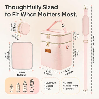 Breastmilk Cooler Bag with Ice Pack & Pacifier Case, Large Double Layer Insulated Baby Bottle Cooler Fits 6 Bottles, Breast Pump Storage Bag for Working Nursing Moms, with Gift Box