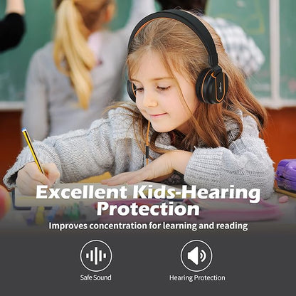 AILIHEN Kids Headphones, I35 On-Ear Headphones for School, Safe Volume 93dB, HD Mic Stereo Headphone for Kid Girls Boys, Foldable 3.5mm Wired for Chromebook, Laptop, Computer, Tablet (Black Orange)