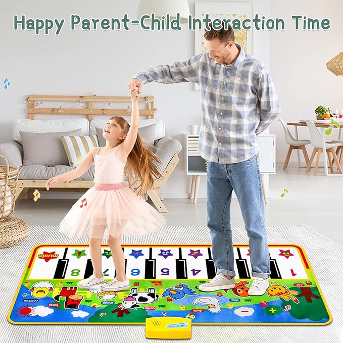 M SANMERSEN Piano Mat, 53'' x 23'' Musical Toys for Toddlers Floor Piano Touch Playmat with 8 Animal Sounds, Music Keyboard Dance Mat Toddler Toys Gifts for Boys and Girls 1 2 3 4 5 Year Old