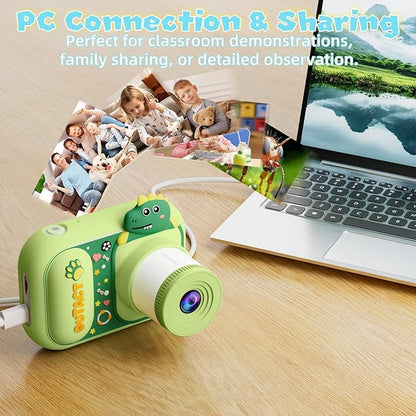 2 in 1 Microscope for Kids & Video Camera, 1000X Digital Microscope with 2.4" Screen, 1080P Portable Handheld Kids Camera Toys, STEM Educational Science Kit Toys for 3-12 Age Years Old Boys Girls