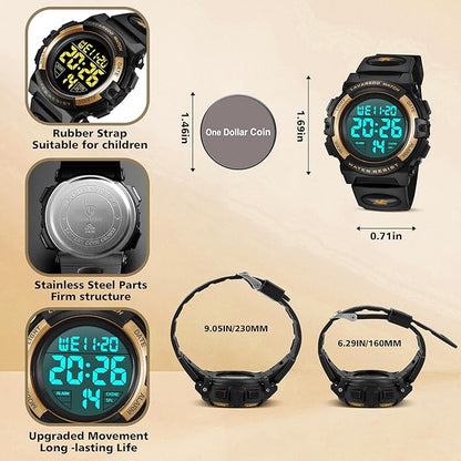 Kids Watch,Boys Watch for 3-15 Year Old Boys,Digital Sport Outdoor Multifunctional Chronograph LED 50 M Waterproof Alarm Calendar Analog Watch for Children with Silicone Band,Kids Gift