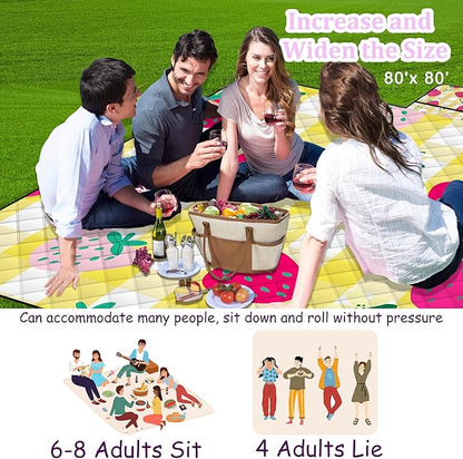 Extra Large Picnic Blanket Waterproof,80"x 80"Foldable Machine Washable Beach Blanket,Outdoor Blanket for 6-8 Adults,Picnic Mat Suitable for Indoor Crawling,Park Beach,Camping,Hiking,Travel（Yellow）