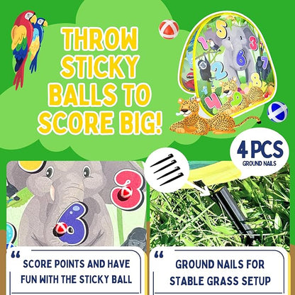2-in-1 Dinosaur & Animal Bean Bag Toss Game – Double-Sided 27" Target Board with 6 Bean Bags – Outdoor & Indoor Toy for Toddlers & Kids Ages 3-6 – Birthday Gift - Amazon Exclusive