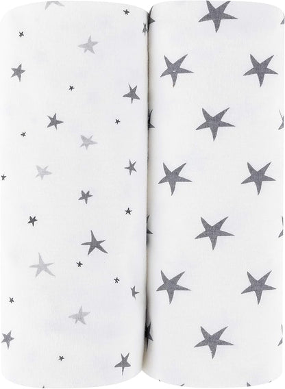 Ely’s & Co. Patent Pending Waterproof Changing Pad Cover|Cradle Sheet 2-Pack Set for Baby Boy - 100% Cotton, Jersey Knit Cotton Sheets with Waterproof Lining — Grey Stars