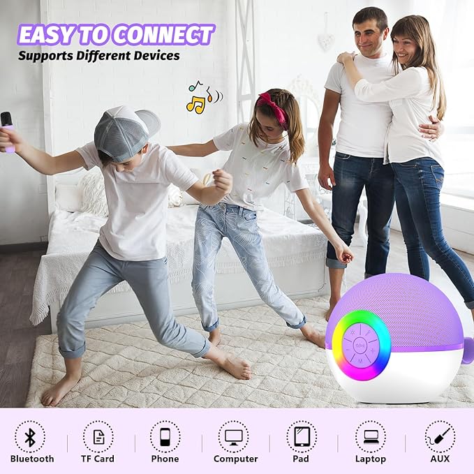 Mgaolo Mini Karaoke Machine for Kids Adults,Portable Bluetooth Speaker with Wireless Microphone,Gift Toys with MP3 Player for Boys Girls 3-12 Year Old Birthday Family Home Party Present (Purple)