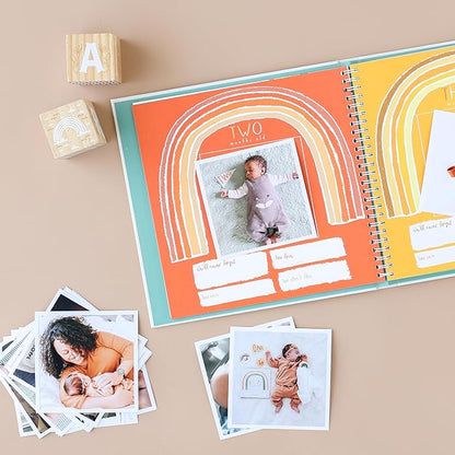 Lucy Darling Baby Memory Book – Little Rainbow | First 5 Years Journal & Photo Album | Gender-Neutral Milestone Keepsake for Baby Boy or Girl | New Mom Gift