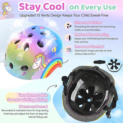 Vvinca Kids Toddlers Bike Helmet Adjustable for Ages 3-5-8 Years, Knee Pads and Elbow Pads Set Wrist Guard Sports Protective Gear Set for Roller Skate Bicycle Skateboard Scooter Girl Boy Birthday Gift