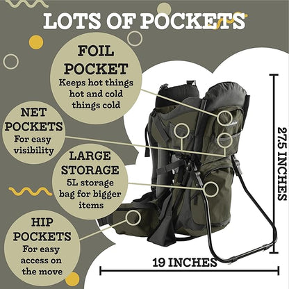 Hiking Baby Carrier Backpack - Comfortable Toddler/Baby Backpack Carrier System with Diaper Change Pad, Insulated Pocket + Rain and Sun Hood to Protect Your Child