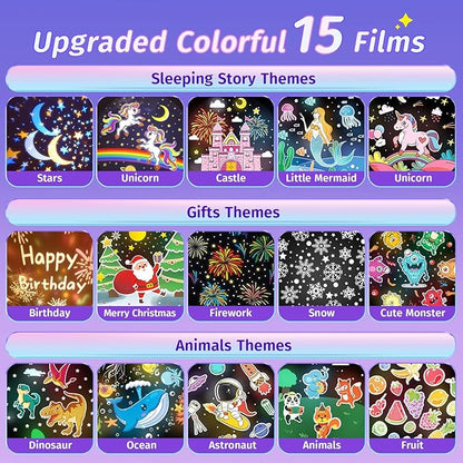PIKOY Unicorn Toys for Girls Gifts, 15 Films+15 Lullaby Sound Machine for Kids Night Light Projector, Remote+Rechargeable Night Light for Kids Gifts, 360 °Rotation Princess Mermaid Toddler Girl Toys