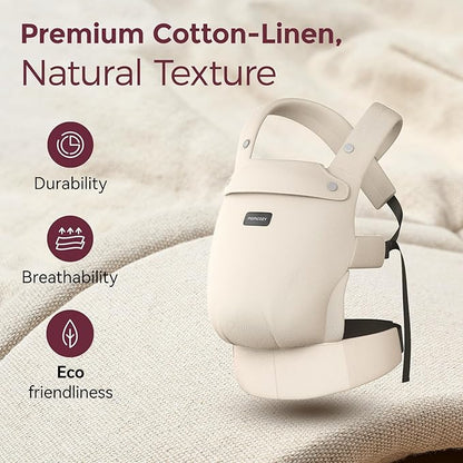 Momcozy Baby Carrier with Natural Cotton Linen, Built to Last, Ergonomic Design, 7-44lbs for Infant and Toddler, Lightweight and Comfortable, Hands-Free for Moms&Dads, Light Amber