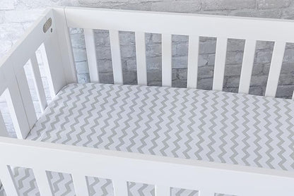 Ely's & Co. Kid's Waterproof Pack n Play Portable Mini Crib Sheet with Mattress Pad Cover Protection, White and Grey Chevron and Polka Dots (2 Pack)