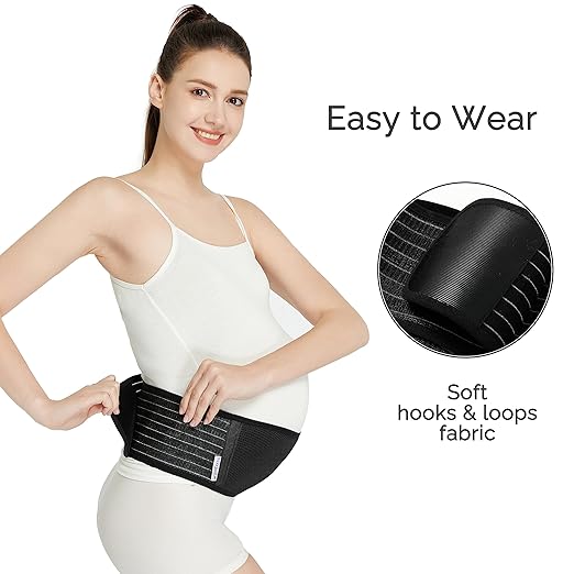 NeoTech Care Adjustable Maternity Belt - Light and Breathable Pregnancy Belly Support Band for Pregnant Women (Black, Regular Size)