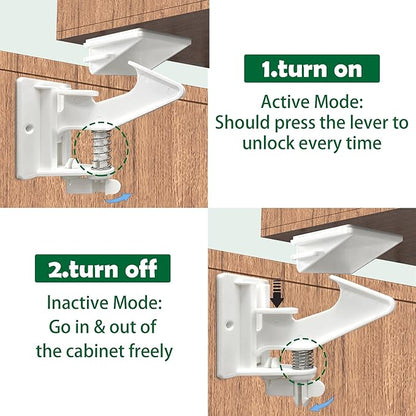 12 Pack Cabinet Locks Child Safety Latches - Vmaisi Baby Proofing Cabinets Drawer Lock with Adhesive Easy Installation - No Drilling or Extra Screws (White)