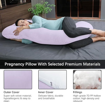 MOON PARK Pregnancy Pillows for Sleeping - U Shaped Full Body Maternity Pillow with Removable Cover - Support for Back, Legs, Belly, HIPS - 57 Inch Pregnancy Pillow for Women - Purple