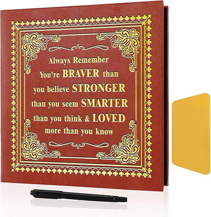 Inspirational Leather Photo Album,Magnetic Self-Stick Page Photo Album,Family Album,Hand Made DIY Albums Holds 3x5, 4x6, 5x7, 6x8 Photos (brown-always remember)