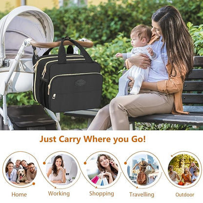 PIIOSER Insulated Baby Bottle Bag with Ice Pack, Breastmilk Cooler Compatible with Wearable Breast Pumps & Accessories - Breastfeeding On The Go Travel for Nursing & Working Moms, Black