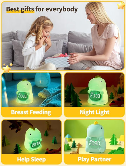 MASHI Kids Alarm Clock, Toddler Sleep Training Clock with Sun & Moon, Sleep Sound Machine, Night Lights, Ok to Wake Dinosaur Clock, Gift Ideas for Kids Child