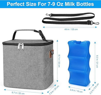 Accmor Breastmilk Cooler Bag with Ice Pack, Baby Bottle Cooler Bags, Insulated Bottle Cooler Tote Bags On The Go, Fits 6 Large 9oz Bottles, for Nursing Mom Daycare Travel, Grey