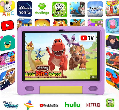 Tablet for Kids 10.1 inch Android 14, 8GB+64GB(TF 1TB) 6000mAh Kids Tablet WiFi6 Parental Control,Face Unlock, 1280 * 800 HD Screen (Purple)