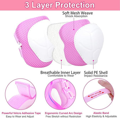 Kids Bike Helmet with DIY Stickers and Knee Pads Elbow Pads Wrist Guard Set for Ages 3-8-14 Toddler Boys Girls Helmet for Roller Skates Cycling Skateboarding Bicycle Scooter