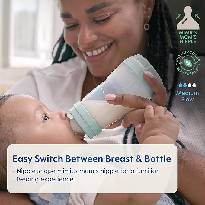 MAM 9oz Easy Start Anti-Colic Baby Bottles, Medium Flow with 2X Bonus Nipples (Fast and Extra Fast Flow), Reduces Colic, Gas, & Reflux, Easy-to-Clean, BPA-Free, 2 Plus Months