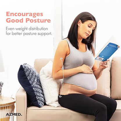 AZMED Maternity Belt Back Support - Adjustable Abdominal Binder for Pregnancy - Belly Band for Pelvic, Waist & Lower Back Comfort - Fits Up to 46 Inches - Beige