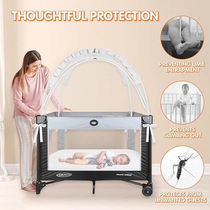 Pack N Play Tent - Mini Crib Tent to Keep Baby from Climbing Out - Crib Net to Keep Baby in - Pop Up Breathable Cribs Cover - Canopy with Upgrade Strong Mesh and Durable Zipper (White, Small)