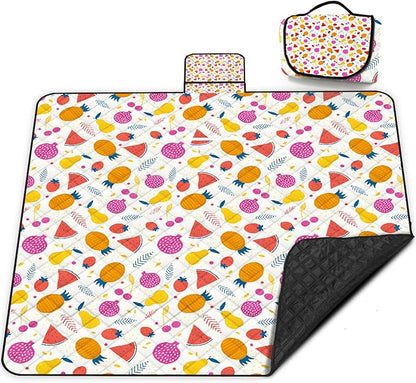 Poedist Extra Large Picnic Blanket Waterproof,80"x 80"Foldable Machine Washable Beach Blanket,Outdoor Blanket for 6-8 Adults,Suitable for Indoor Crawling,Park Beach,Camping,Hiking,Family Travel(Fruit