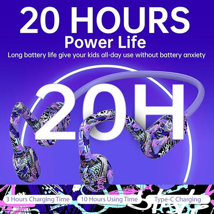 Kids Headphones, Bluetooth 5.2 Air Conduction Open Ear Headphones, 85dB Volume Limiting, Stereo Sound with Mic, IPX5 Waterproof, 20H Playtime, Perfect for School and Outdoor-Deep Blue