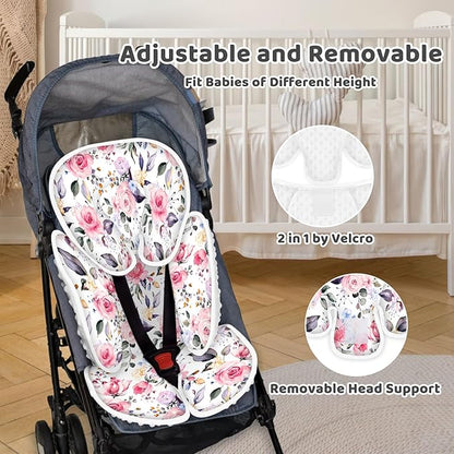 Infant Car Seat Insert, 2-in-1 Reversible Baby Carseat Head Support for Newborn, Soft Carseat Insert Cushion for Baby Girls, Adjustable Baby Headrest for Strollers