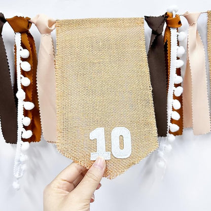 pinkblume 1st Birthday Burlap Photo Banner Garland Handmade Felt from Newborn to 12 Months with Gradient Brown Ribbon for Baby Boy Girl Monthly Milestones First Birthday Party Decoration Supplies
