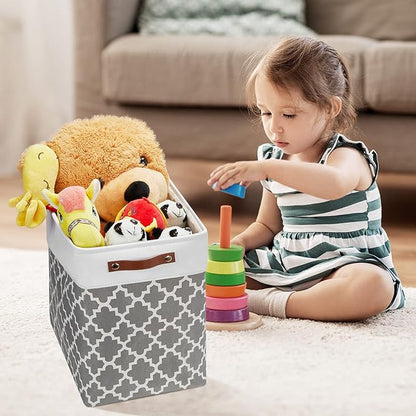 DULLEMELO Storage Baskets Large 17"x12"x15" Foldable Rectangular Storage Bins Baskets for Organizing [2 Pack] Fabric Nursery Storage Baskets for Home,Office,Closet,Clothes,Toys (White&Lattice Grey)