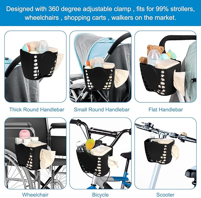 Accmor Stroller Cup Holder Basket, Universal Cup Holder, Bike Bottle Holder, 360° Rotatable Large Caliber Drinks Holder for Stroller, Bike, Wheelchair, Walker