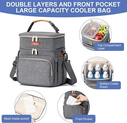 Insulated Breastmilk Cooler Bag with Ice Pack - Holds 6x9oz Bottles, Leakproof Double Layer, Baby Bottle Cooler Bag with Adjustable Strap for Nursing Moms, Daycare & Travel