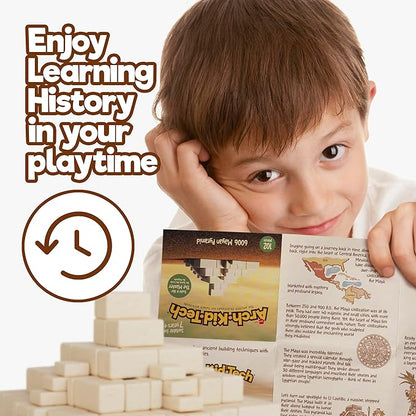 Taksa Toys Arch-Kid-Tech Ancient Mayan Pyramid Architecture STEM Building Blocks - 102-Piece Educational & Stackable Learning Set for Kids, Indoor Architectural Kit - Montessori Toys for 7+ Years Old