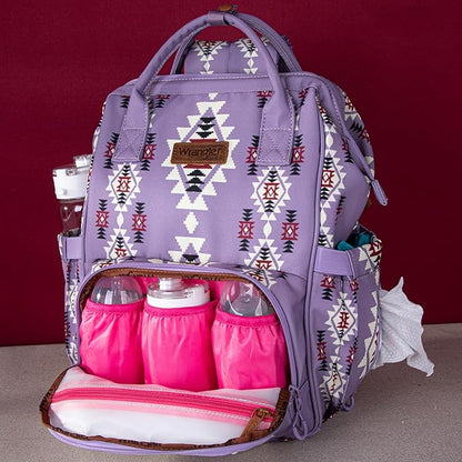 Wrangler Diaper Bag Backpack Aztec Travel Backpack Purses Western Multi-Function Baby Bags for Mom with Waterproof Insulated Pockets