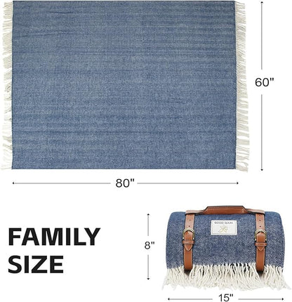 Waterproof Picnic Blankets- Extra Large Outdoor Blanket Foldable, Beach Blanket with PU Handles, Sandproof Picnic Mat for Hiking, Camping, Lawn, Park, Grass. Blue