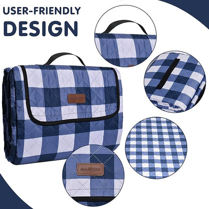 Extra Large Picnic Blanket 80''x 60'' Picnic Mat Waterproof Sand Proof Foldable for Beach, 5-Layer Outdoor Blanket for 6 to 8 Adults,Camping Lawn Hiking Park Music Festival Wedding Mats(Navy Blue)