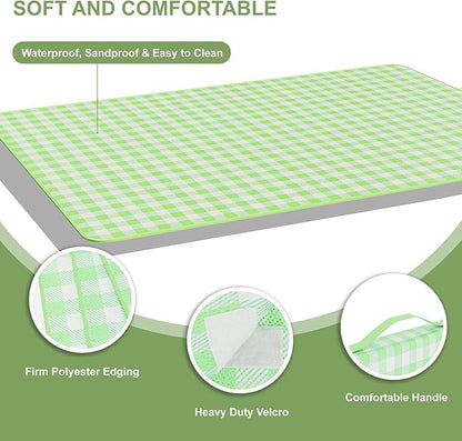 UDEAR Foldable Picnic Blanket,80"x60" Waterproof, Sandproof, Portable with Tote Bag for Beach, Park, Camping, and Travel,Green Plaid
