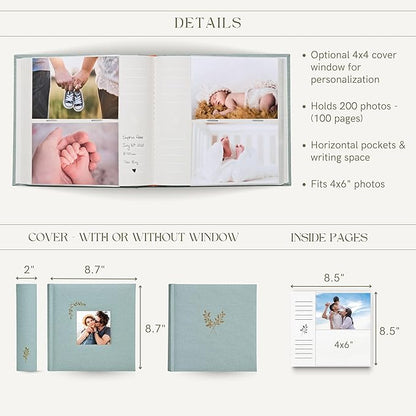 Elegant Linen Photo Album - 200 Acid-Free Pockets for 4x6 Pics - Perfect for Weddings & Gifts