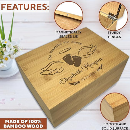 Miscarriage Memory Box Bamboo Wood - Loss of Baby Sympathy Gifts Unique, In Loving Memory Gifts Baby Loss Keepsake Box for Mother, Infant Memorial Gifts for Miscarriages Parents, Friends, 11x8x4.75 in