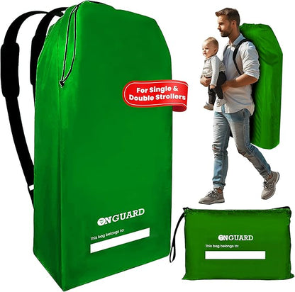 ONGUARD Waterproof Single and Double Stroller Bag for Airplane - Travel Stroller Cover for Air Travel and Storage - Gate Check Bag Backpack- Baby Airplane Essentials - Green